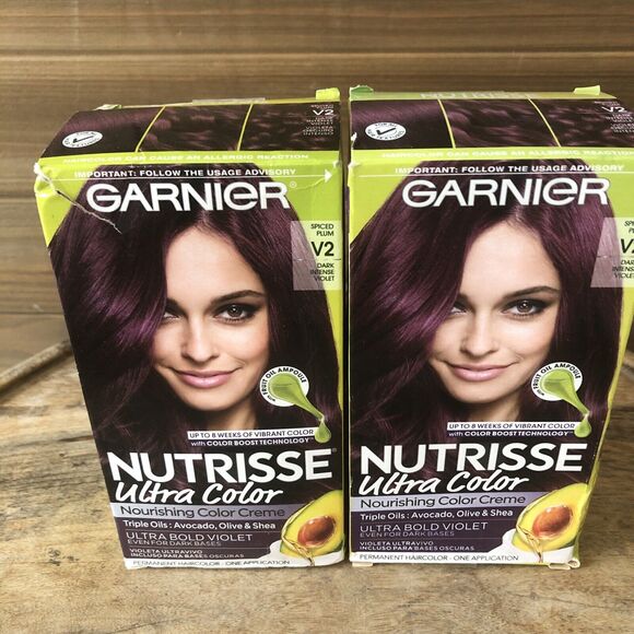 2 Pack Garnier Nutrisse Ultra Color Nourishing Color Creme V2Dark Intense Violet - Picture 2 of 6